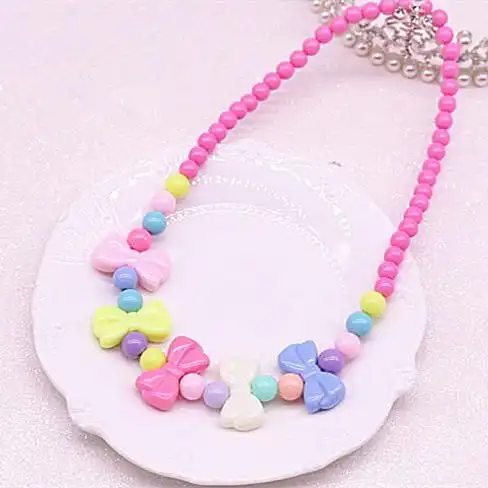 新款儿童项链首饰品小学生糖果色项链女孩可爱百搭蝴蝶结项链批发