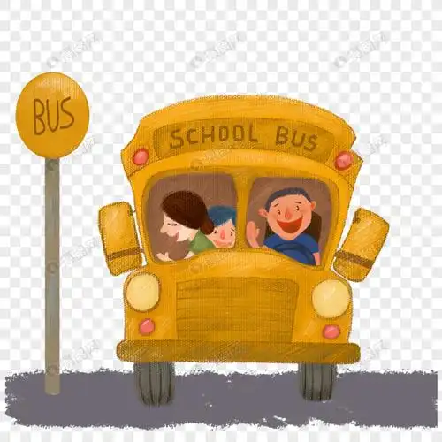 手绘学校校车到站