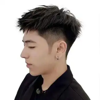 假发男生锡纸烫韩版帅气隐形时尚短发造型泡面头真发头顶补发片男 真