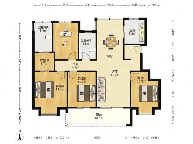 熙润华府洋房四开间朝南户型方正得房率高