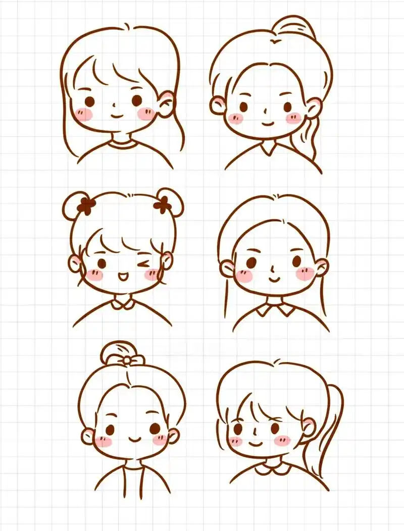 的人物头像女孩头像 零基础绘画|简笔画教程|黑白ins插画|手帐素材