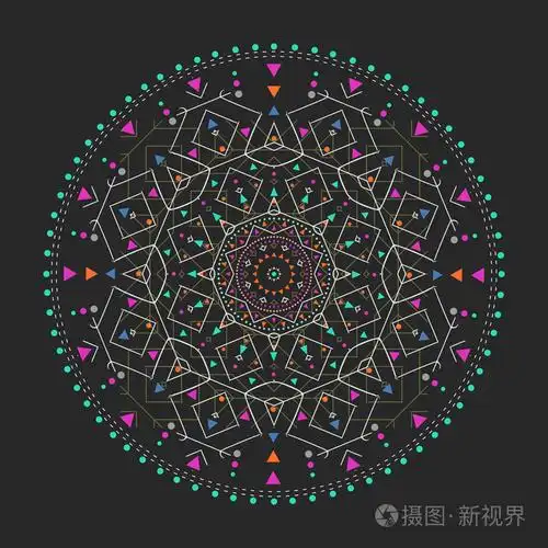 新潮时髦彩色圆,哲学的一个鲜明标志,是宗教的圆形元素插画-正版商用