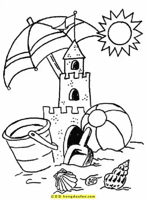 10张美妙的海洋漂亮的假期沙滩儿童涂色图片下载-红豆饭小学生简笔画