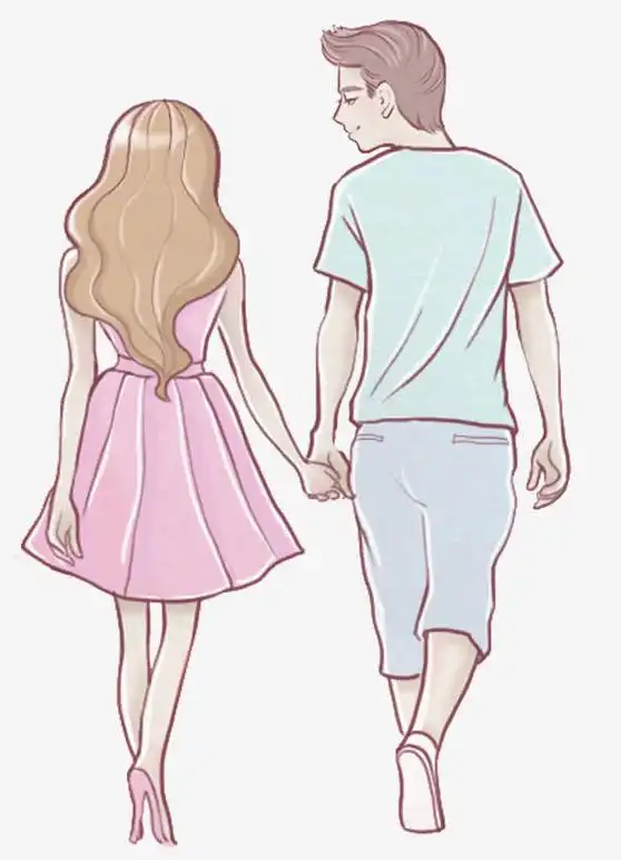 卡通情侣牵手背影
