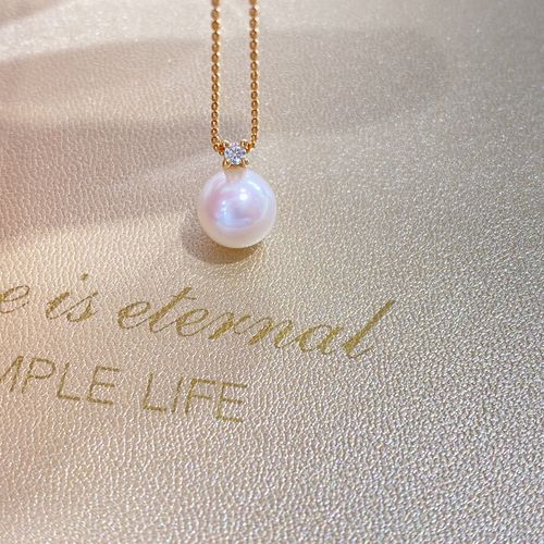 天然海水珍珠项链akoya天女戴妃18k金吊坠正品强光白透粉经典大气