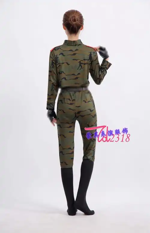新款军装演出服文艺兵迷彩弹力舞蹈女兵套装成人民族服装