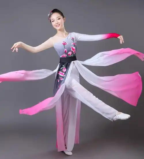 古典舞演出服女清新淡雅飘逸中国风民族舞蹈服装新款古装汉服成人