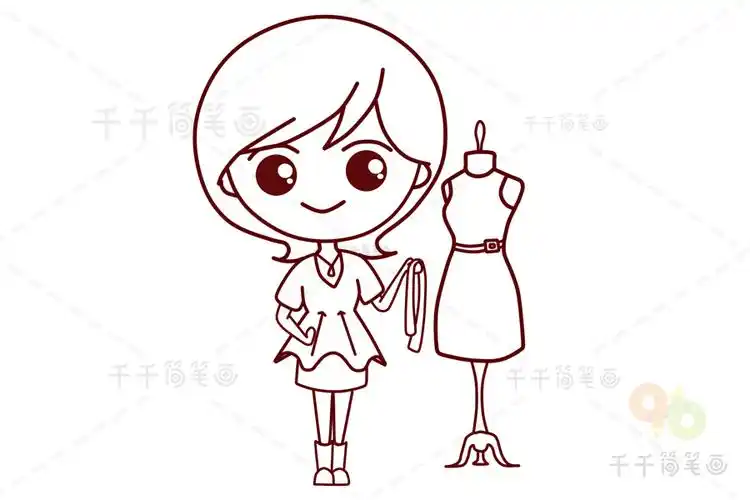 服装设计师简笔画 幼儿绘画