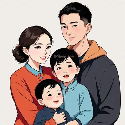 亲子头像|一家四口哥哥和弟弟创意插画风格头像
