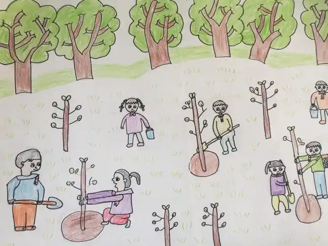 第一小学举办以"植树节"为主题的绘画比赛