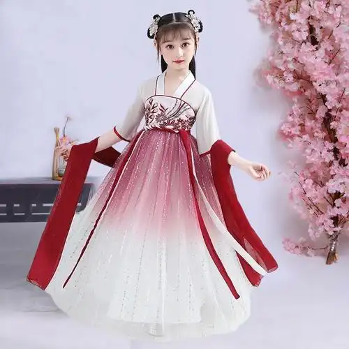 小学生唐装古代裙子公主夏季女孩中国十岁汉服连衣裙