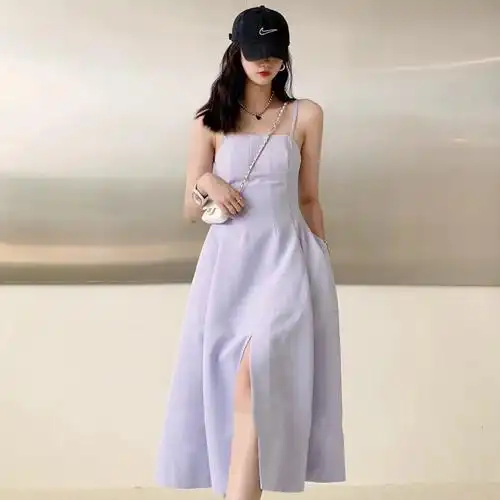 法式气质纯色抹胸吊带连衣裙2021夏季新款收腰连衣裙