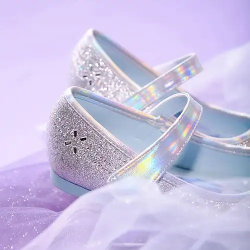 迪士尼爱莎公主鞋女儿童夏季软底小高跟冰雪奇缘艾莎水晶单鞋 银色