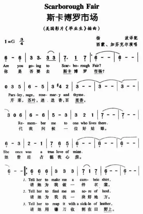 斯卡博罗市场_简谱_歌谱_曲谱_吉他谱_五线谱