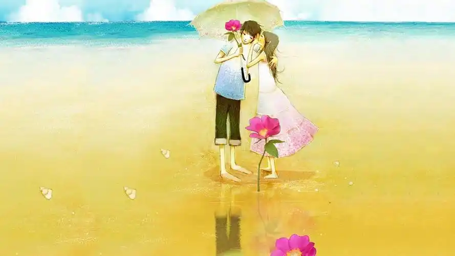 情侣可爱插画小清新电脑桌面壁纸高清大图预览1920x1080_卡通动漫下载