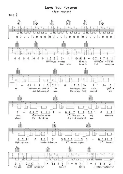 ryanhustonloveyouforever吉他谱g调吉他弹唱谱