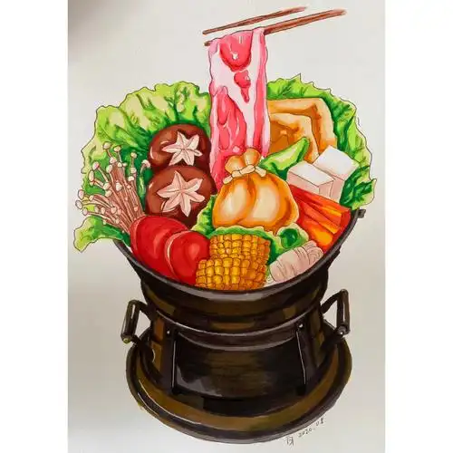 小火锅马克笔手绘