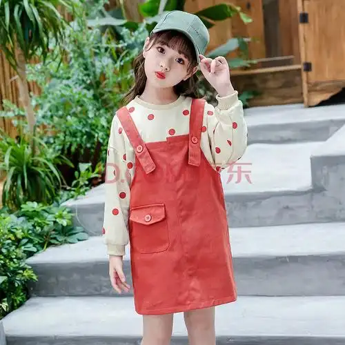 迪士可爱尼女童春秋装套装2021新款儿童背带裙春季小女孩洋气套裙网红