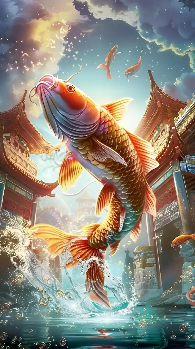 池鲤跃龙门,好运连连来.池塘中,一条锦鲤轻盈跃起,仿佛要冲破 - 抖音
