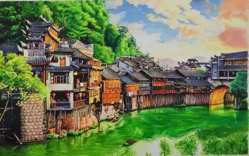 【彩铅】菜鸡一个半月画完的江南水乡_哔哩哔哩_bilibili