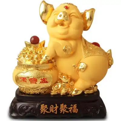 聚财聚福金猪摆件树脂十二生肖可爱猪发财猪招财猪风水装饰品客厅