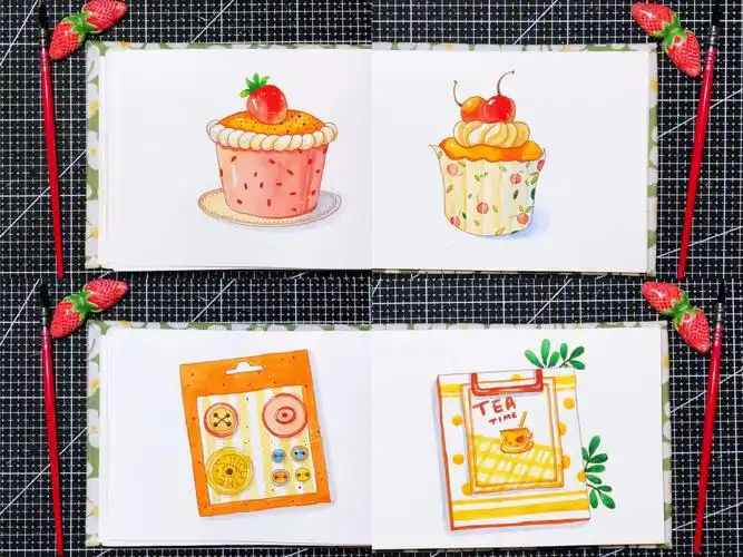 水彩画插画甜品小蛋糕甜甜圈