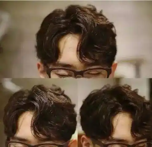 男士偏分,中分纹理烫