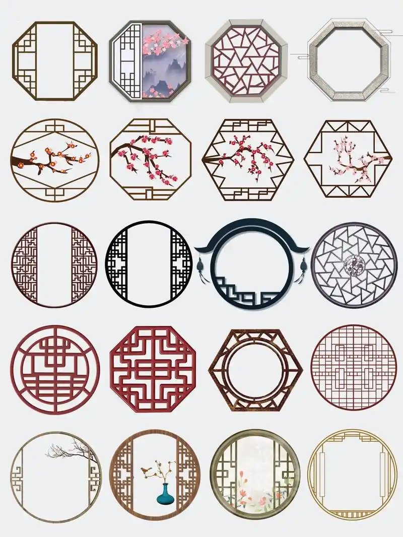 09中式古窗|40组古风木纹窗格素材.
