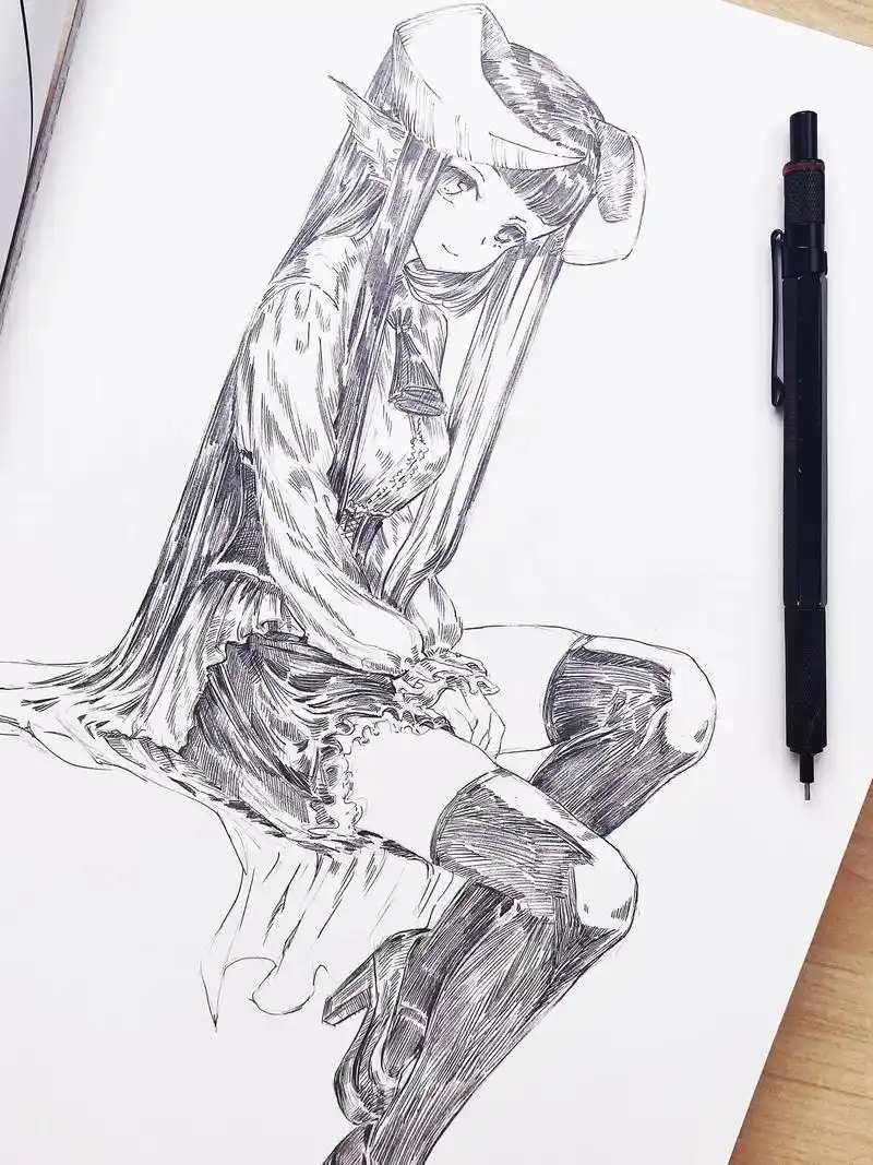 今天画的有点用力,铅笔铅笔～#画画.#画画 #二次元 #动漫 - 抖音