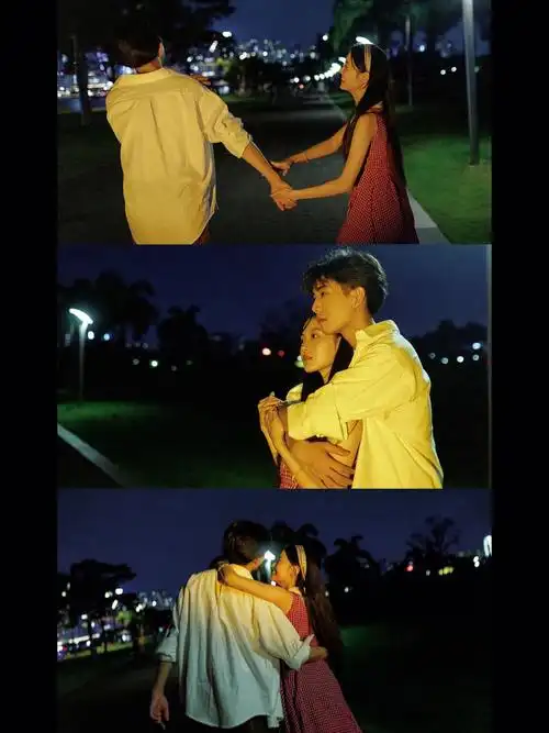 复古夜景电影感情侣写真情侣拍照姿势