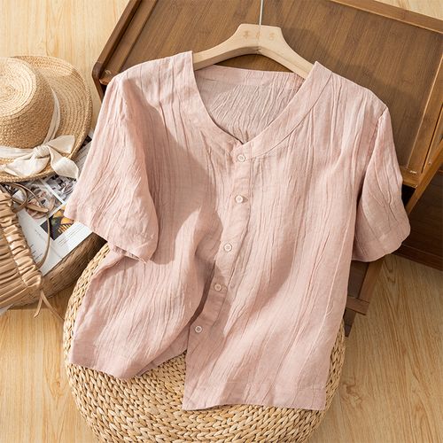 享永子短袖天丝苎麻t恤上衣女文艺复古棉麻小衫宽松2024夏季新款
