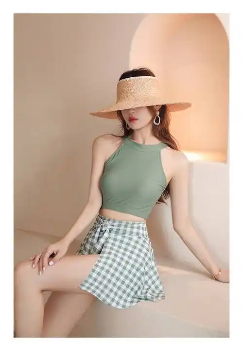 jk泳衣女 女夏日分体裙式两件套显瘦遮肚泳装小胸保守温泉jk学生游泳