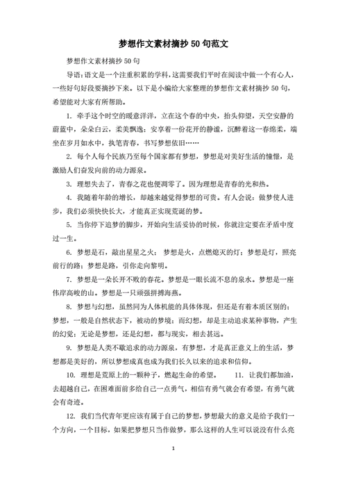梦想作文素材摘抄50句范文pdf5页