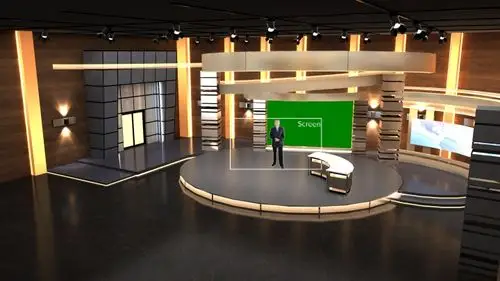这组虚拟演播室背景适用于访谈节目,新闻播报和专辑介绍类型的电视