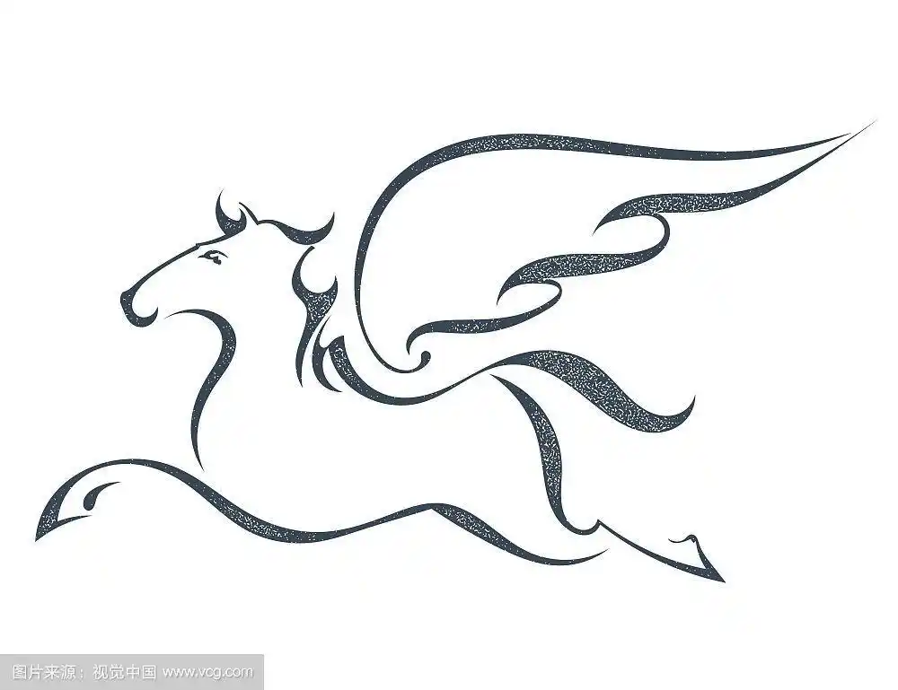 一个飞行的飞马,孤立在白色的背景.股票矢量插图.