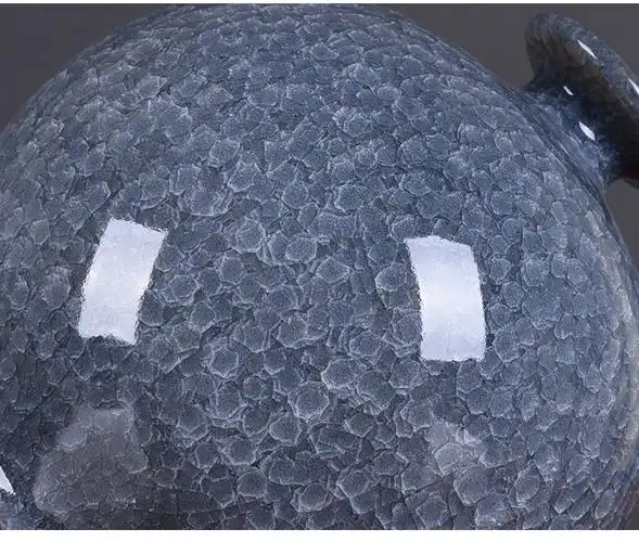 仿古陶瓷花瓶摆件灰色冰片裂纹釉葫芦瓶中式田园风格工艺品装饰品
