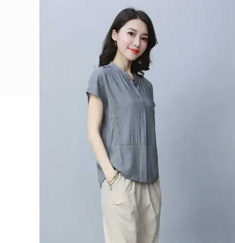 棉麻短袖t恤女宽松韩版2020夏装新款半袖百搭亚麻衬衫女上衣小衫