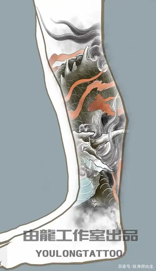 小腿麒麟纹身图案