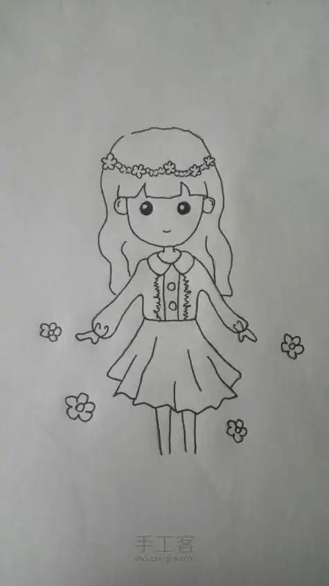 简笔画小女孩可爱全身