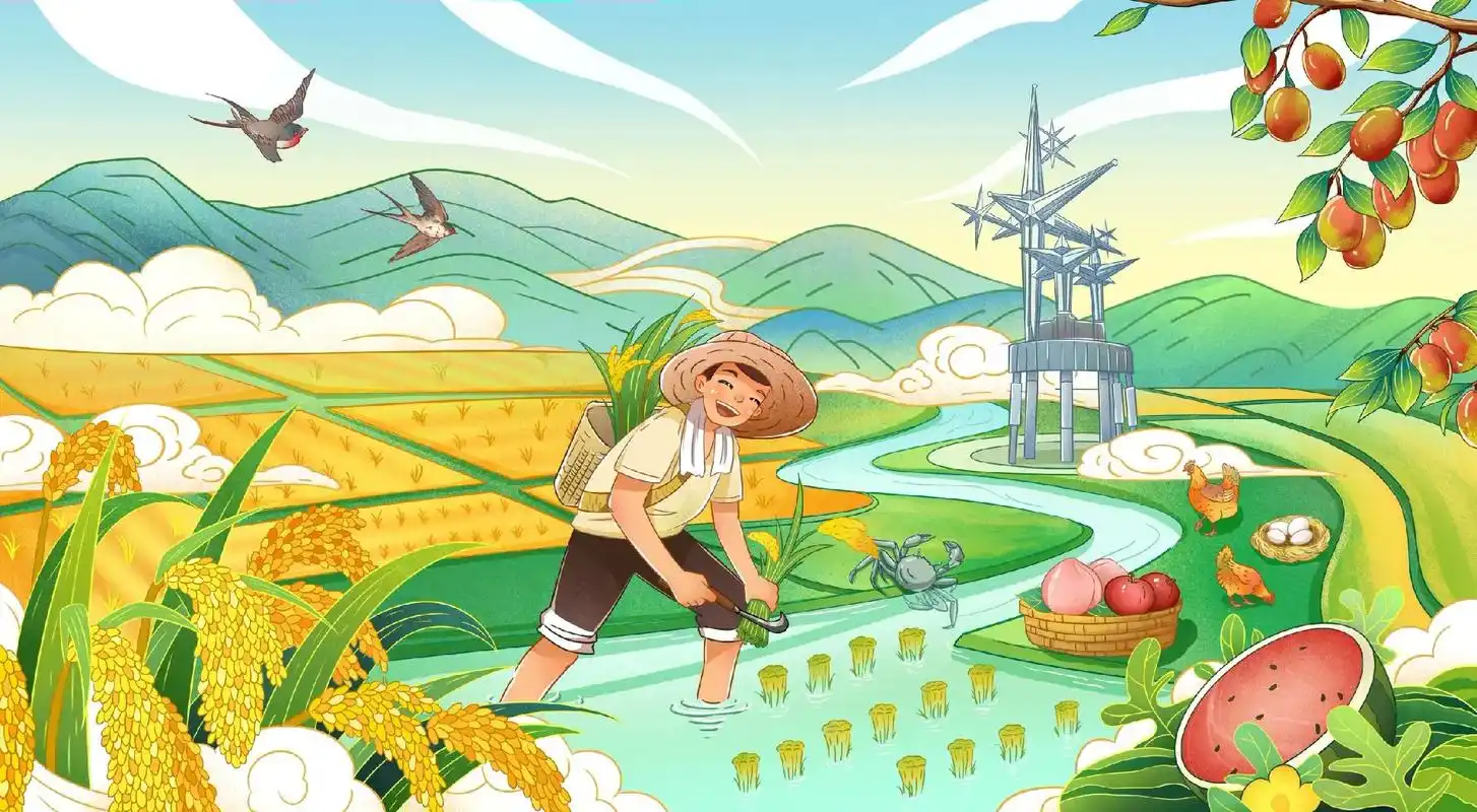 丰收节插画.区域农业品牌设计#绘画 #治愈画风 #动画 #绿 - 抖音