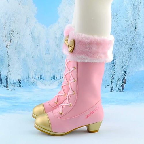 儿童靴子女童马丁靴春秋女孩靴子英伦风高跟小公主鞋冬季加绒保暖