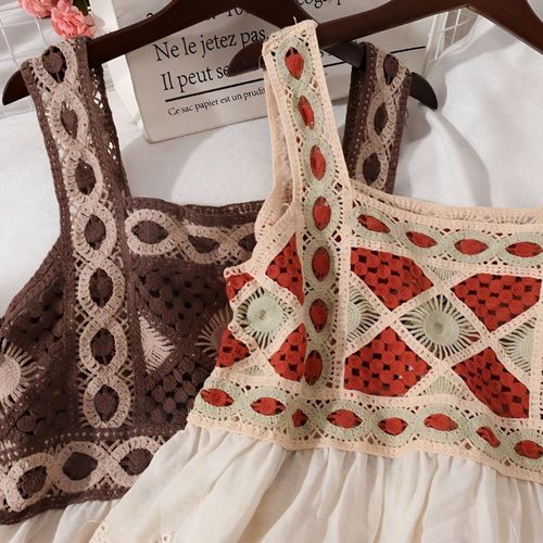 波西米亚民族风外搭古钩花镂空宽松背心女装无袖上衣刺绣吊带衫