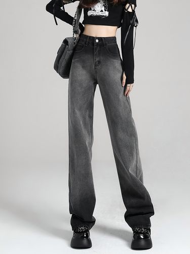 秋冬季渐变烟灰色阔腿牛仔裤女欧美高街vibe宽松直筒拖地裤ins潮