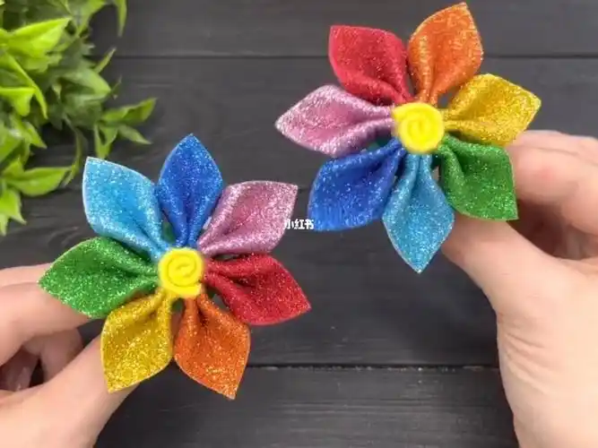 七色花发绳海绵纸手工