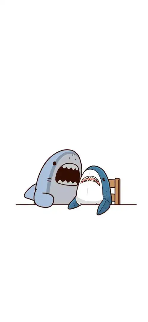 可爱美女,卡通,简约壁纸,插画,鲨鱼,可爱,卡通,简约,插画,手机壁纸