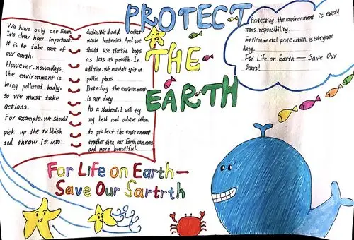 the earth, protect the environment-遥观中心小学六年级英语海报