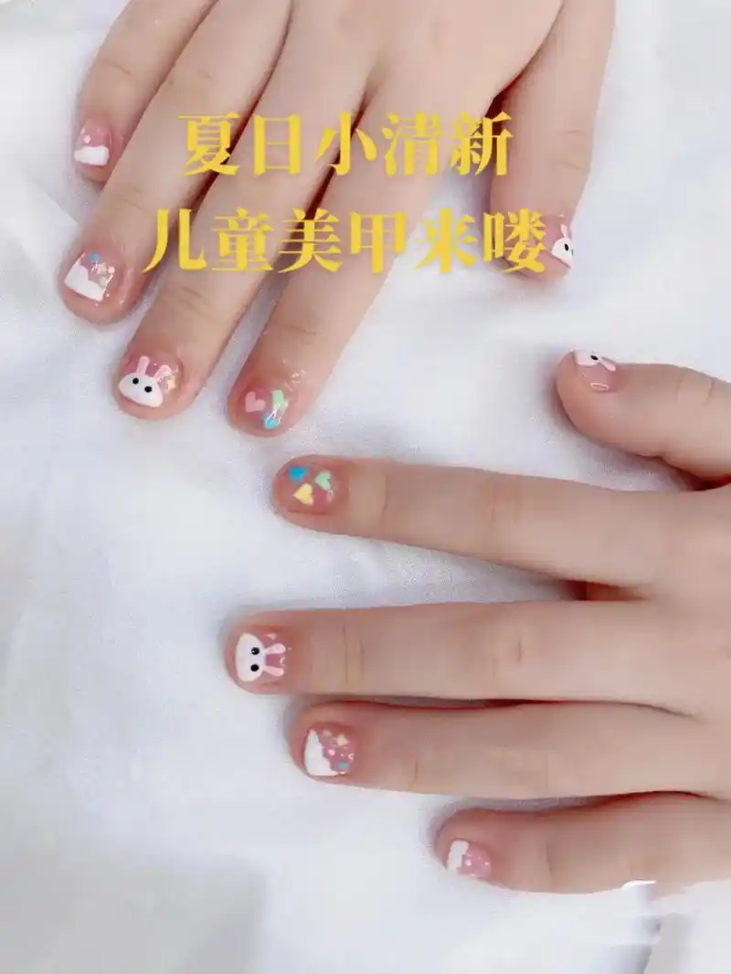 儿童美甲图片 #彩虹美甲款式 #清新美甲 #手绘美甲 #六 - 抖音