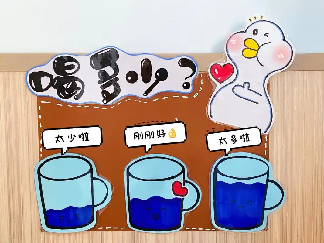 幼儿园环创|喝水区提示牌 有了这个指示牌,幼儿装水不担心装太满溢