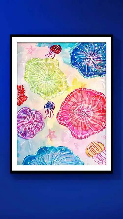 海洋生物创意绘画,水母创意绘画,少儿美术,少儿创意美术,儿童创意绘画