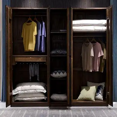 黑胡桃木实木衣柜2345门平开门衣橱收纳柜现代简约新中式整体衣柜